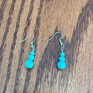 Turquoise Bead Drop Earrings - Blue Dangle Earrings